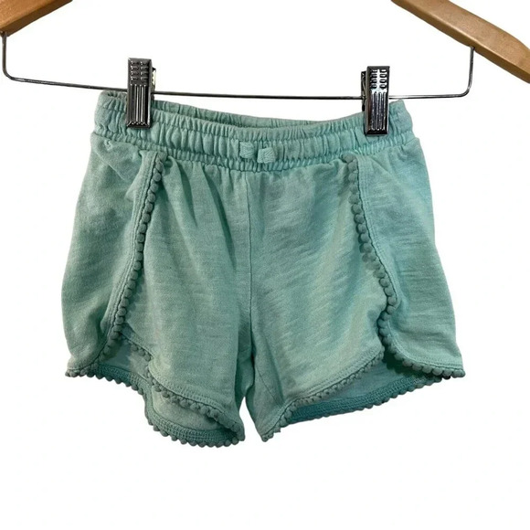 Jumping Beans Light Blue Knit Shorts Size 6 Pom Pom Trim Elastic Waist Loose Fit - Picture 1 of 3